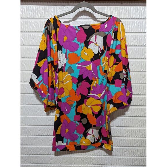 Trina Turk Women Multi Floral Gemini Draped-Sleeve Tunic Swimsuit Cover-Up Small - Picture 4 of 5